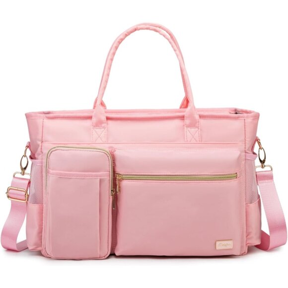 Pink Middle Size Computer Messenger Laptop Tote with 15.6'' Padded Laptop Sleeve - Picture 1 of 5